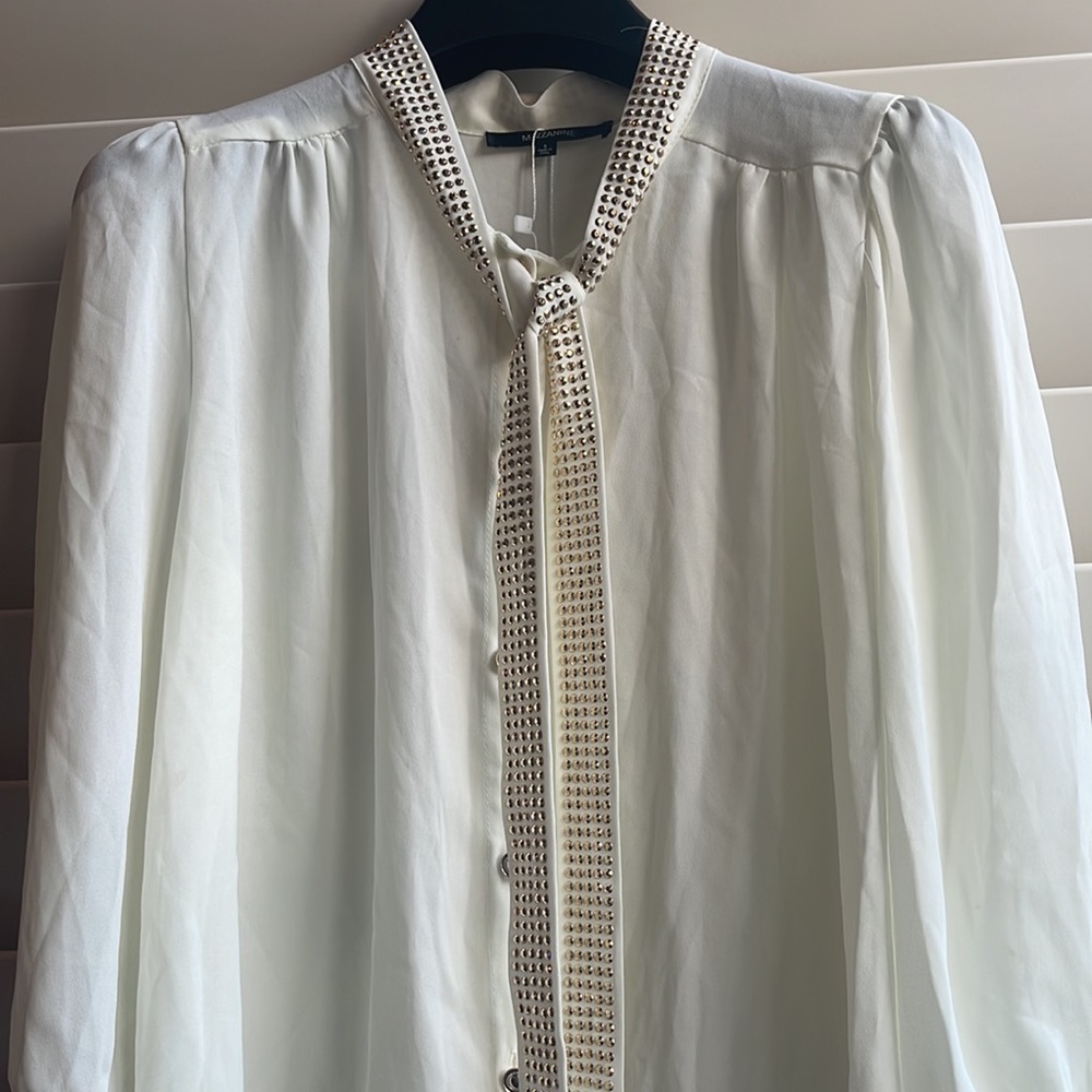 Mezzanine blouson button down shirt size S, Loose Solid 3/4 Long Flare Sleeves